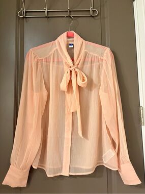 GAP Peach Sheer Tie-Neck Blouse
